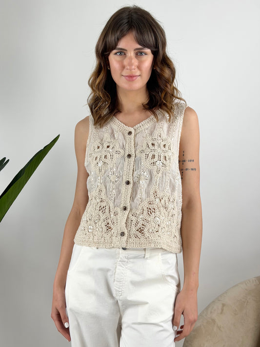DEVA COUTURE PARIS - GILET CROCHET PAILLETTES
