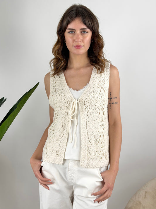 SUSY MIX - GILET CROCHET LACCI
