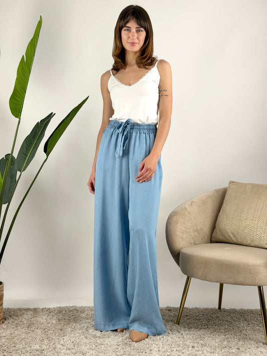 TENSIONE IN - PANTALONE PALAZZO CHAMBRAY