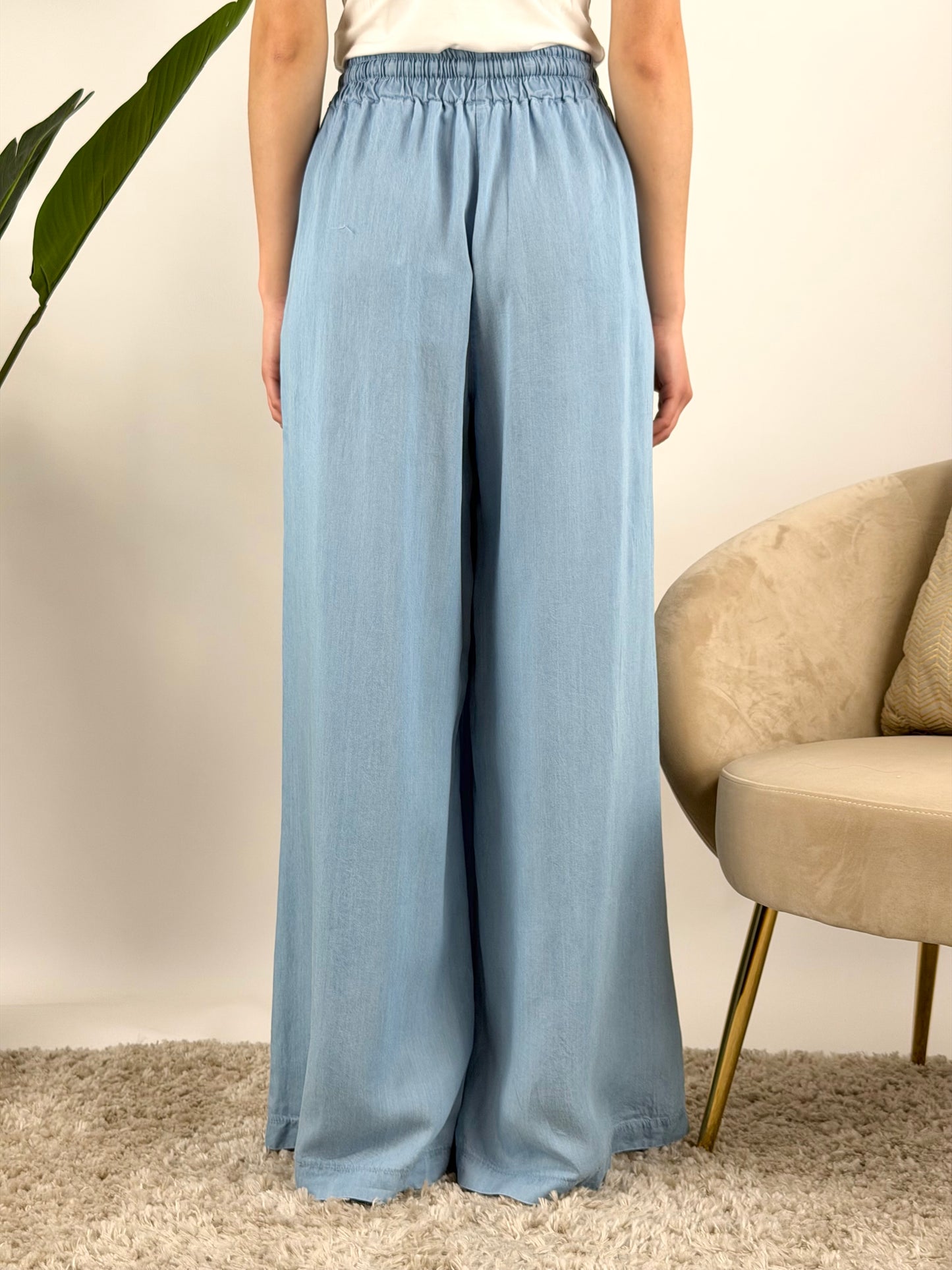 TENSIONE IN - PANTALONE PALAZZO CHAMBRAY