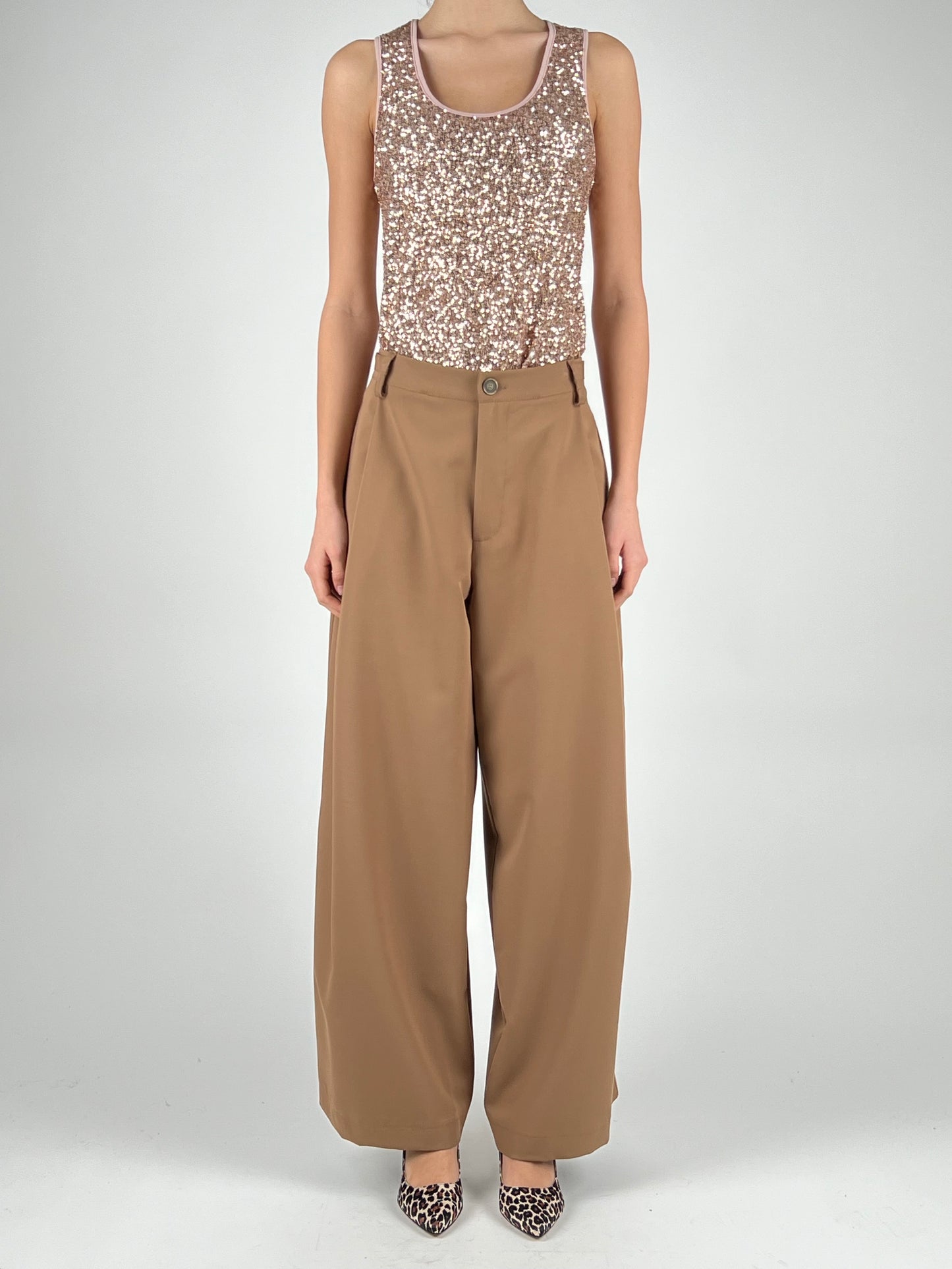 HAVEONE - PANTALONE PALAZZO PIEGA